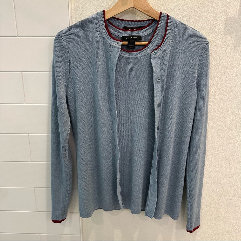 St. John Blue Twinset Knit Tank and Cardigan